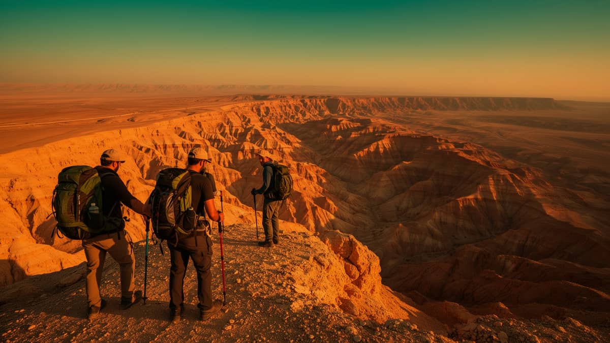 Hikers at Ramon Crater, Negev Desert